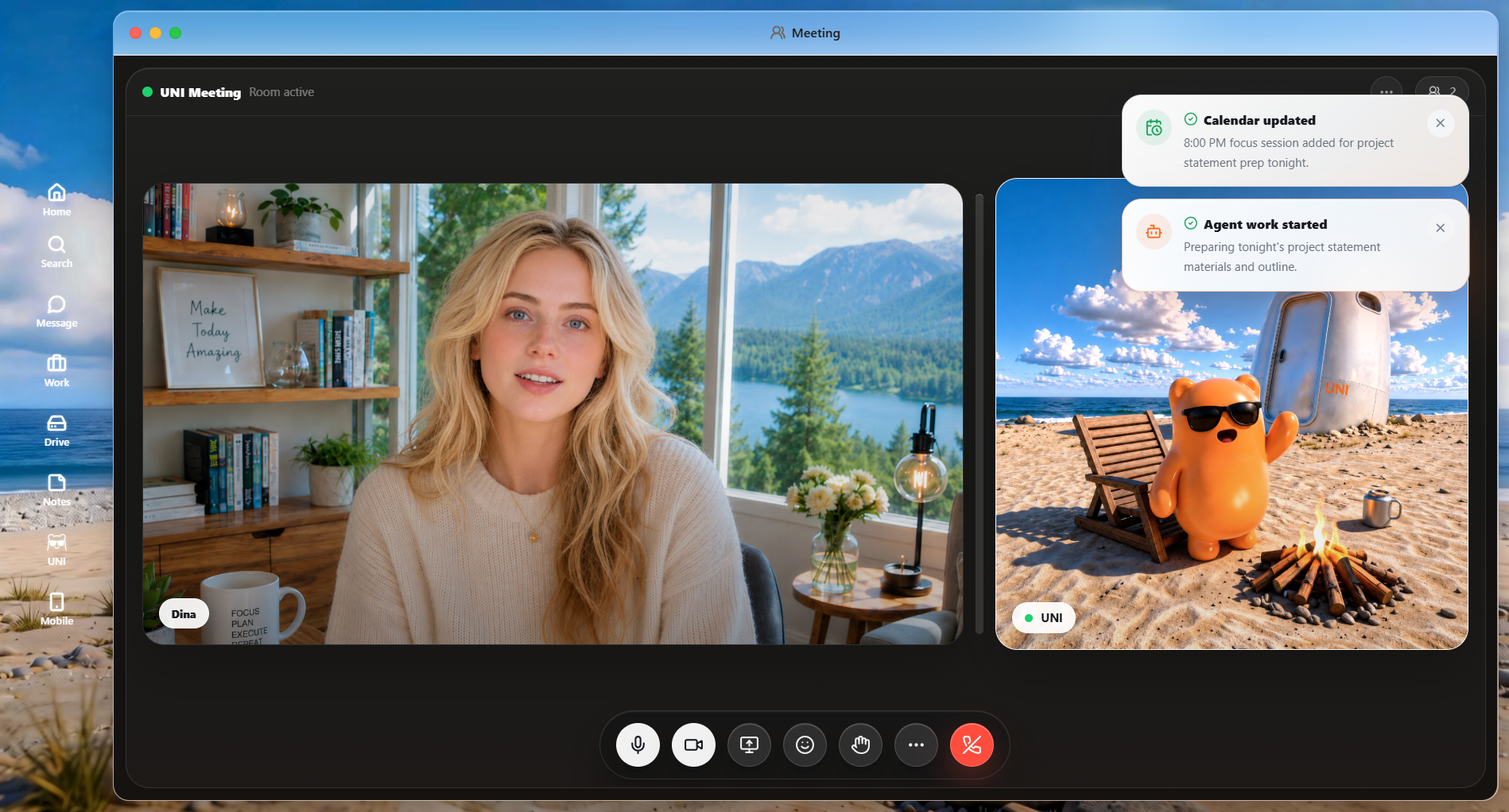 UNI Meeting planning preview with calendar and agent updates
