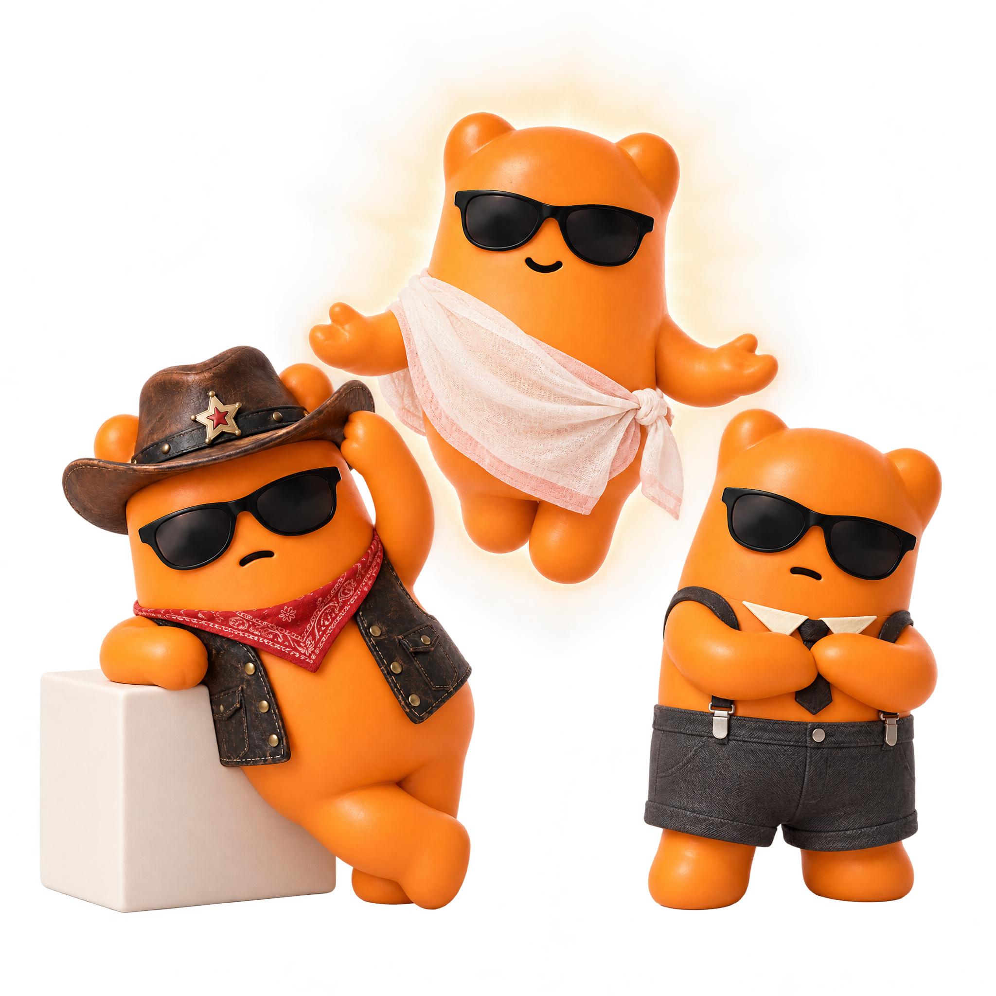 Three UNI companions in different outfits and personality poses